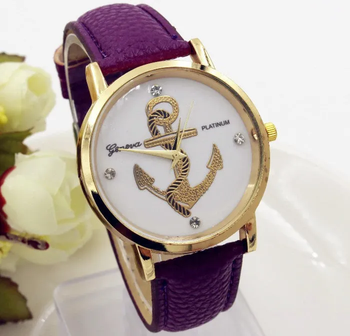 New Fashion Anchor Watches Leather GENEVA Watches For Women Dress Watches Quartz Watches