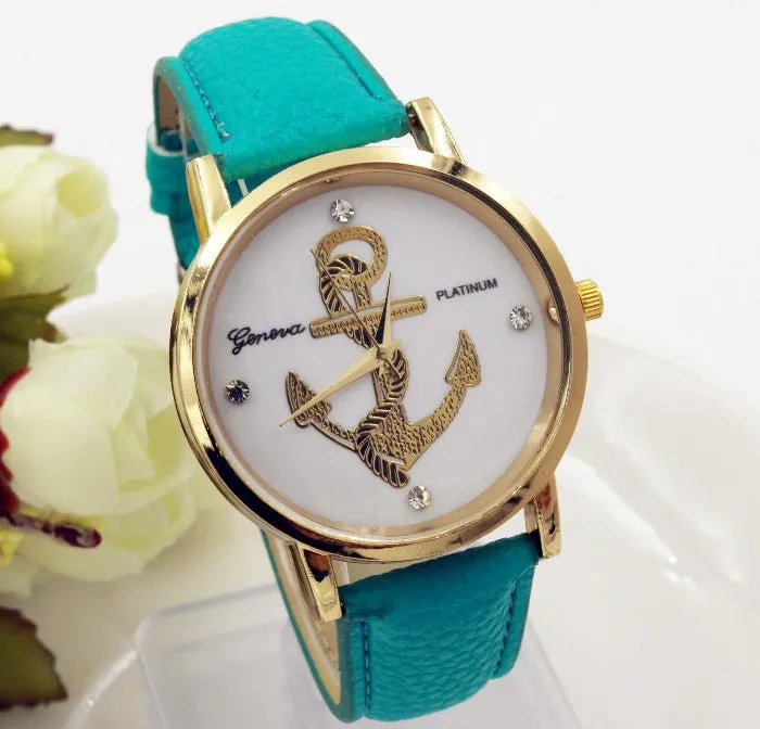 New Fashion Anchor Watches Leather GENEVA Watches For Women Dress Watches Quartz Watches