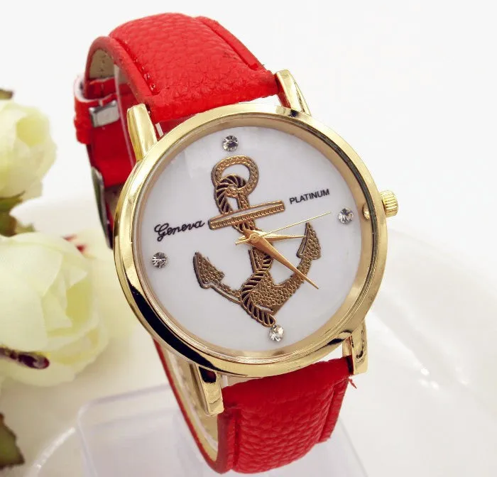 New Fashion Anchor Watches Leather GENEVA Watches For Women Dress Watches Quartz Watches