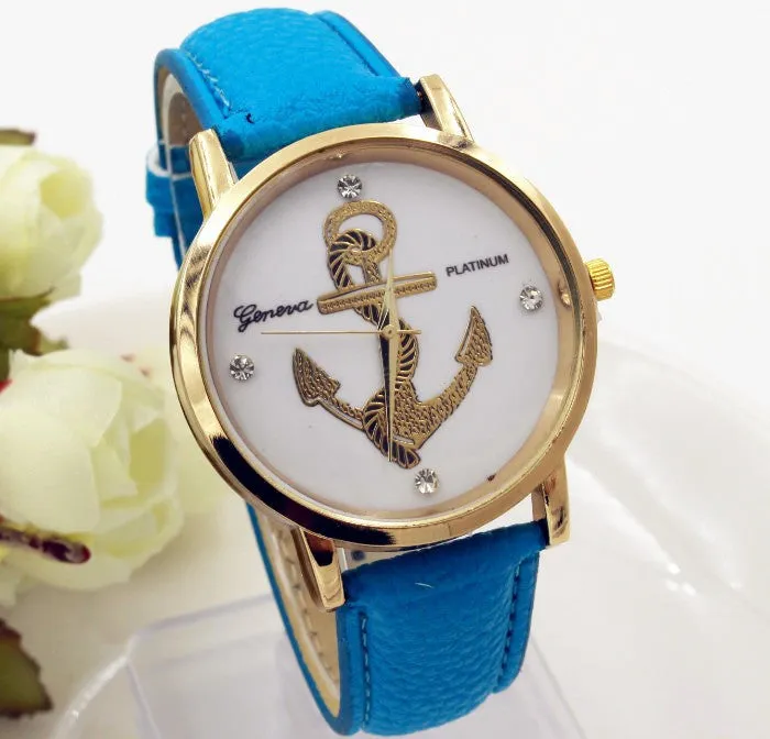 New Fashion Anchor Watches Leather GENEVA Watches For Women Dress Watches Quartz Watches