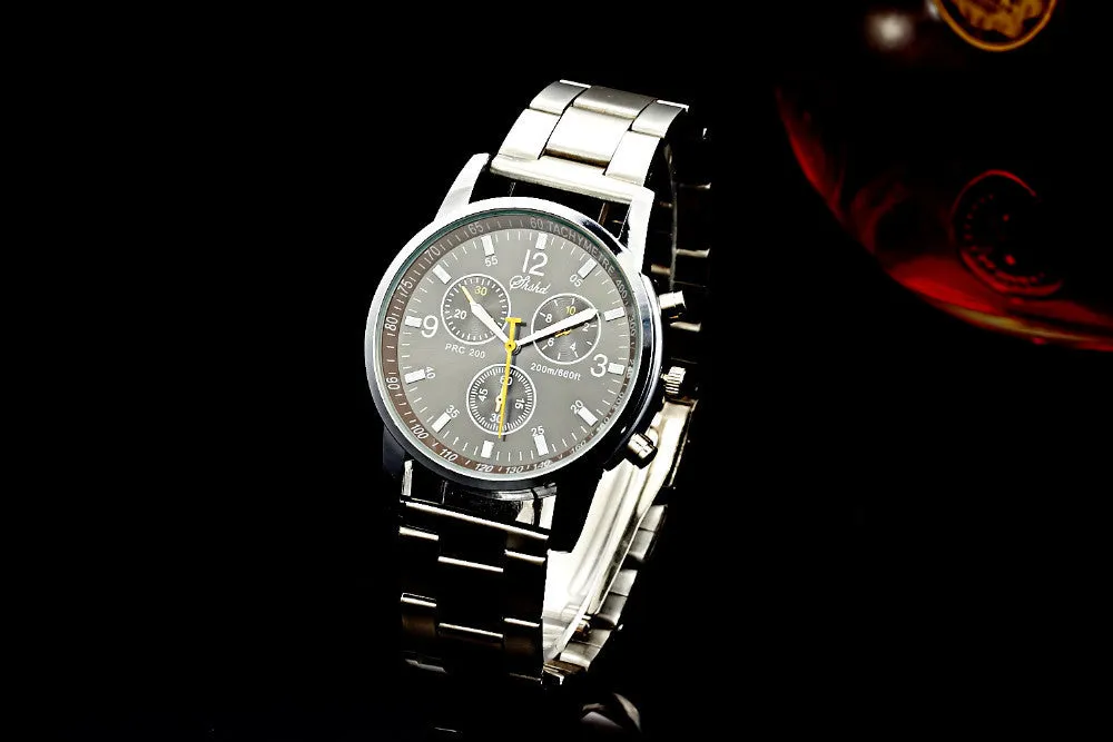 New Fashion Hot Brand Casual Sport Luxury Men Black Full Stainless Steel Quartz WristWatch