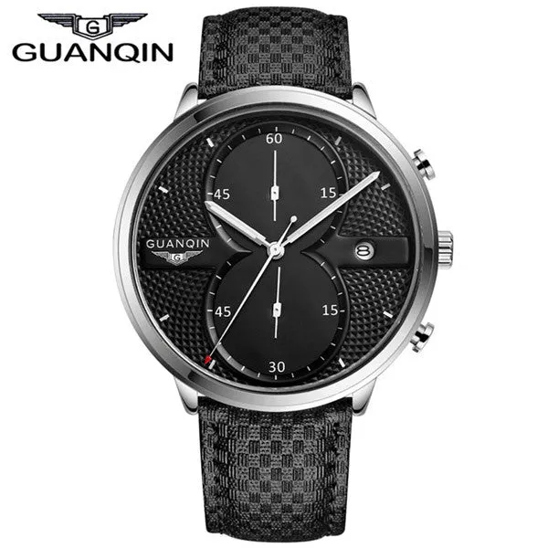 New Fashion Watches Men Luxury Top Brand GUANQIN Big Dial Full Black Sport Quartz Watch Male Wristwatch With Stopwatch