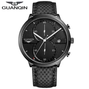 New Fashion Watches Men Luxury Top Brand GUANQIN Big Dial Full Black Sport Quartz Watch Male Wristwatch With Stopwatch