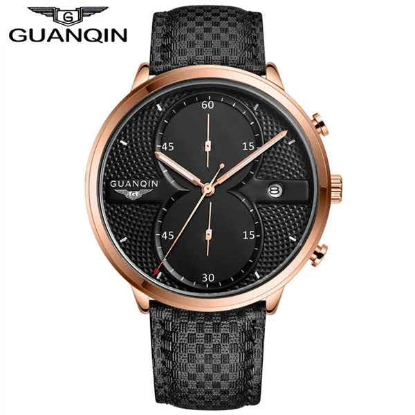 New Fashion Watches Men Luxury Top Brand GUANQIN Big Dial Full Black Sport Quartz Watch Male Wristwatch With Stopwatch