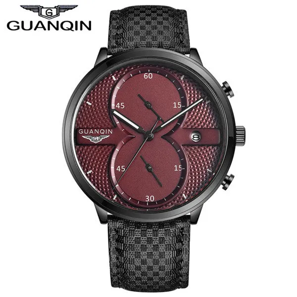 New Fashion Watches Men Luxury Top Brand GUANQIN Big Dial Full Black Sport Quartz Watch Male Wristwatch With Stopwatch