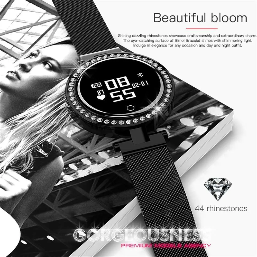 New IP68 Waterproof Heart Rate Blood Pressure Monitor Pedometer Calorie Smartwatch For Women Ladies