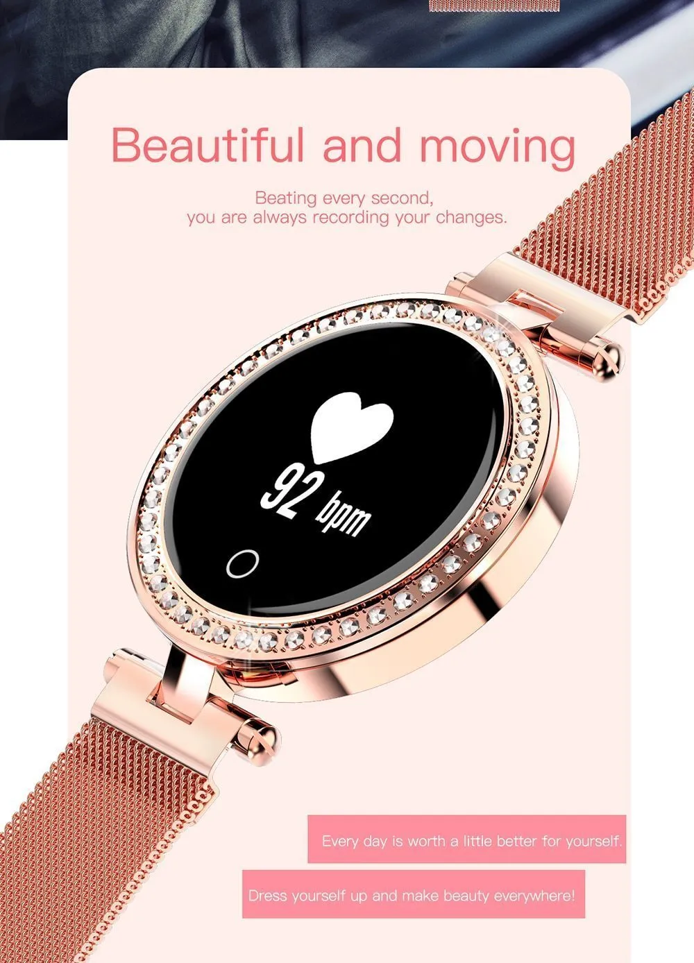 New IP68 Waterproof Heart Rate Blood Pressure Monitor Pedometer Calorie Smartwatch For Women Ladies