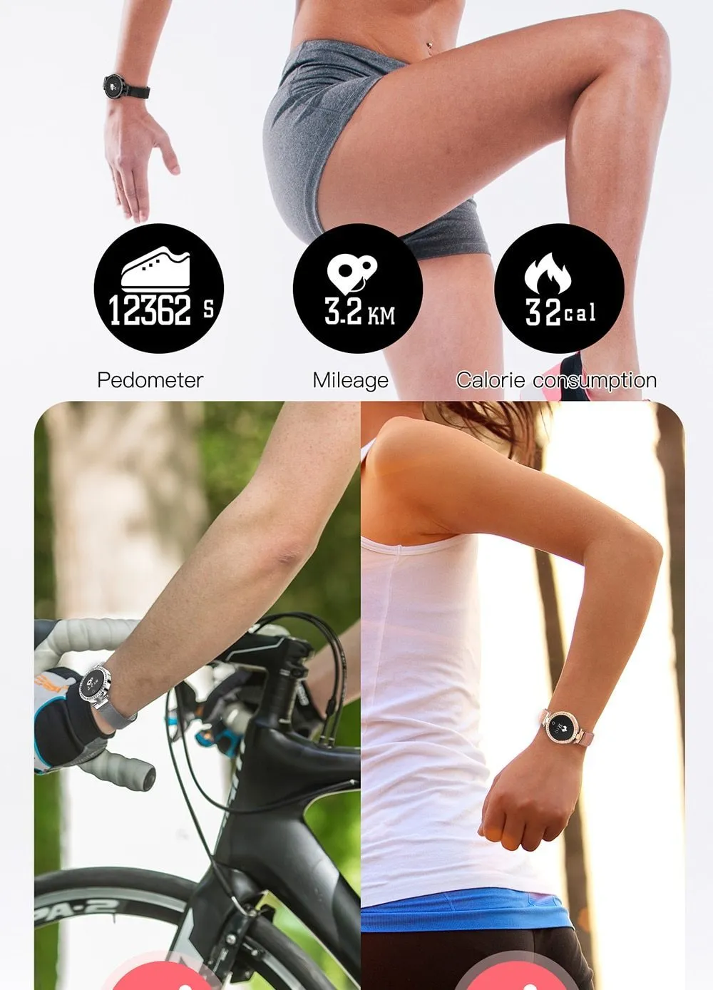 New IP68 Waterproof Heart Rate Blood Pressure Monitor Pedometer Calorie Smartwatch For Women Ladies