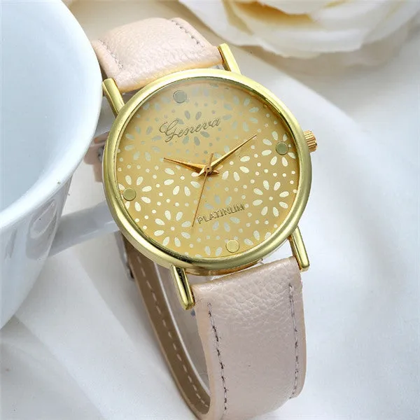 New Simple Style Women Casual Wristwatch Fashion Snowflake Leather Quartz Watch Ladies Dress Watch Relogio Feminino Clock