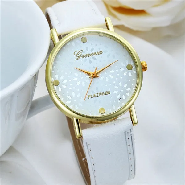 New Simple Style Women Casual Wristwatch Fashion Snowflake Leather Quartz Watch Ladies Dress Watch Relogio Feminino Clock