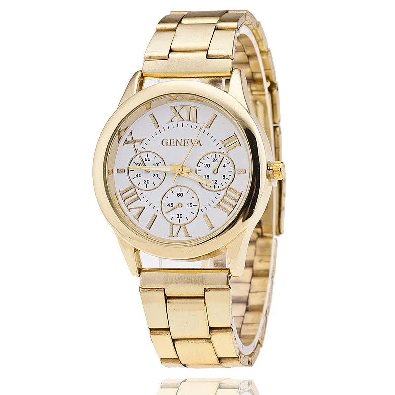 New Stainless Steel Geneva Watch Business Gold Wristwatch Quartz Watches Men Casual Wrist Watches