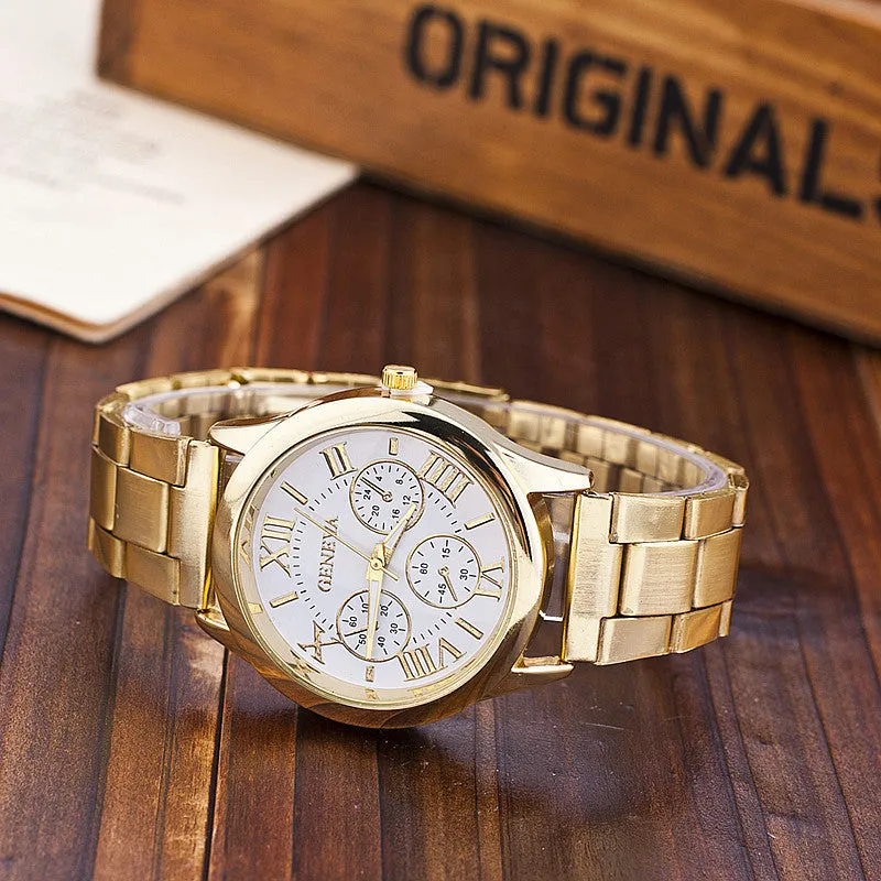 New Stainless Steel Geneva Watch Business Gold Wristwatch Quartz Watches Men Casual Wrist Watches