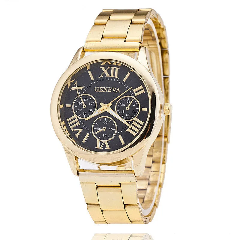 New Stainless Steel Geneva Watch Business Gold Wristwatch Quartz Watches Men Casual Wrist Watches