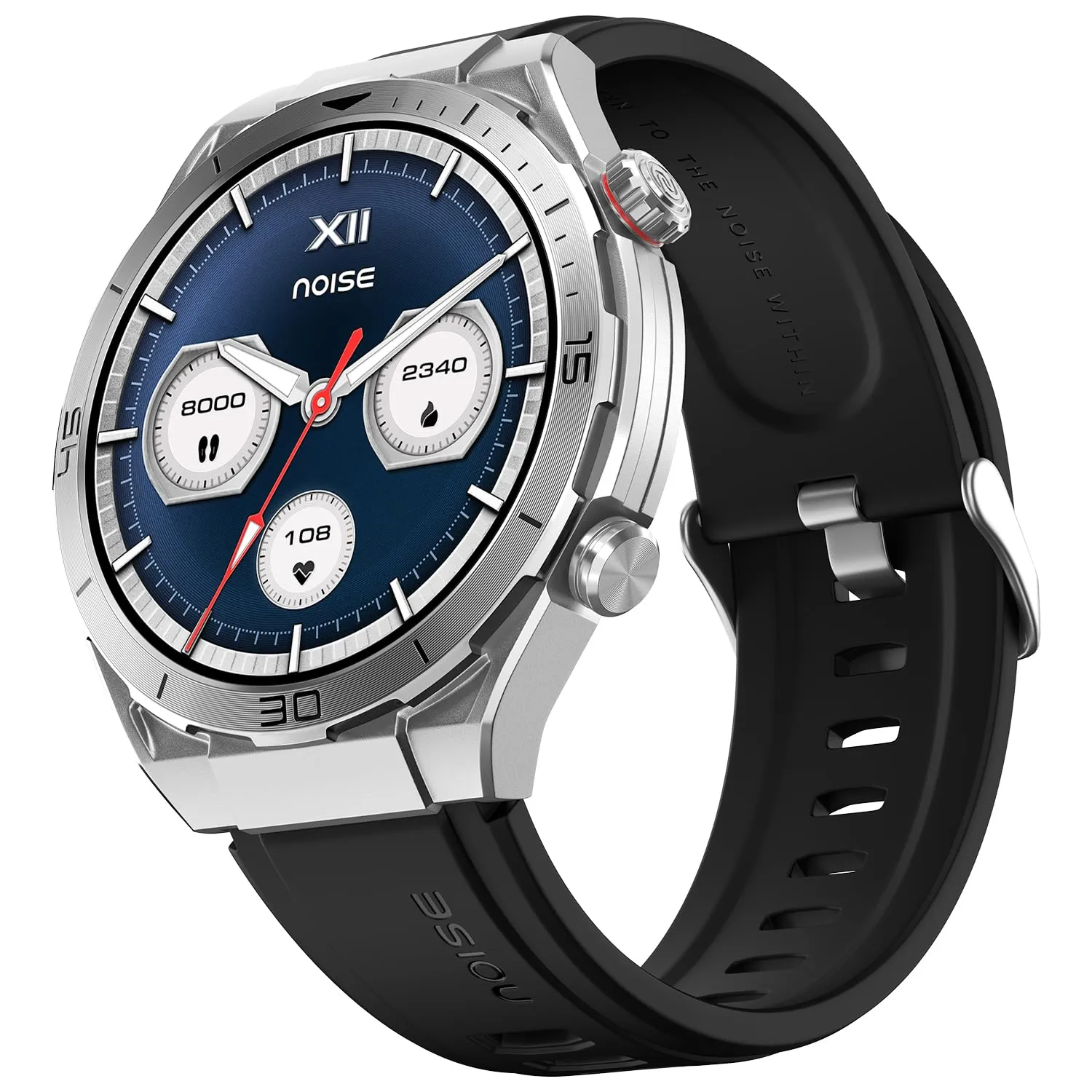 Noise Active 2 Smart Watch with 1.46" AMOLED Display, Upto 10 Days Battery, Premium Metal Build with Sleek Dial, BT Calling, Functional Crown, 100  Sports Modes(Silver Black)