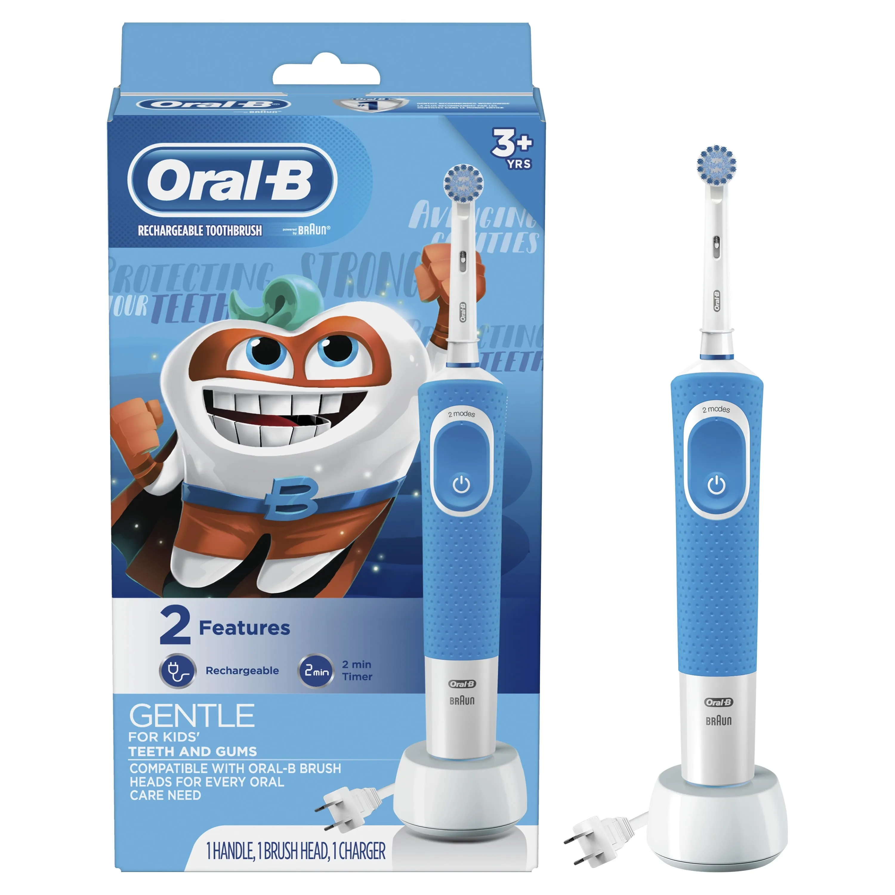 Oral-B Kids Electric Toothbrush with Sensitive Brush Head and Timer, Powered by Braun, for Kids 3 