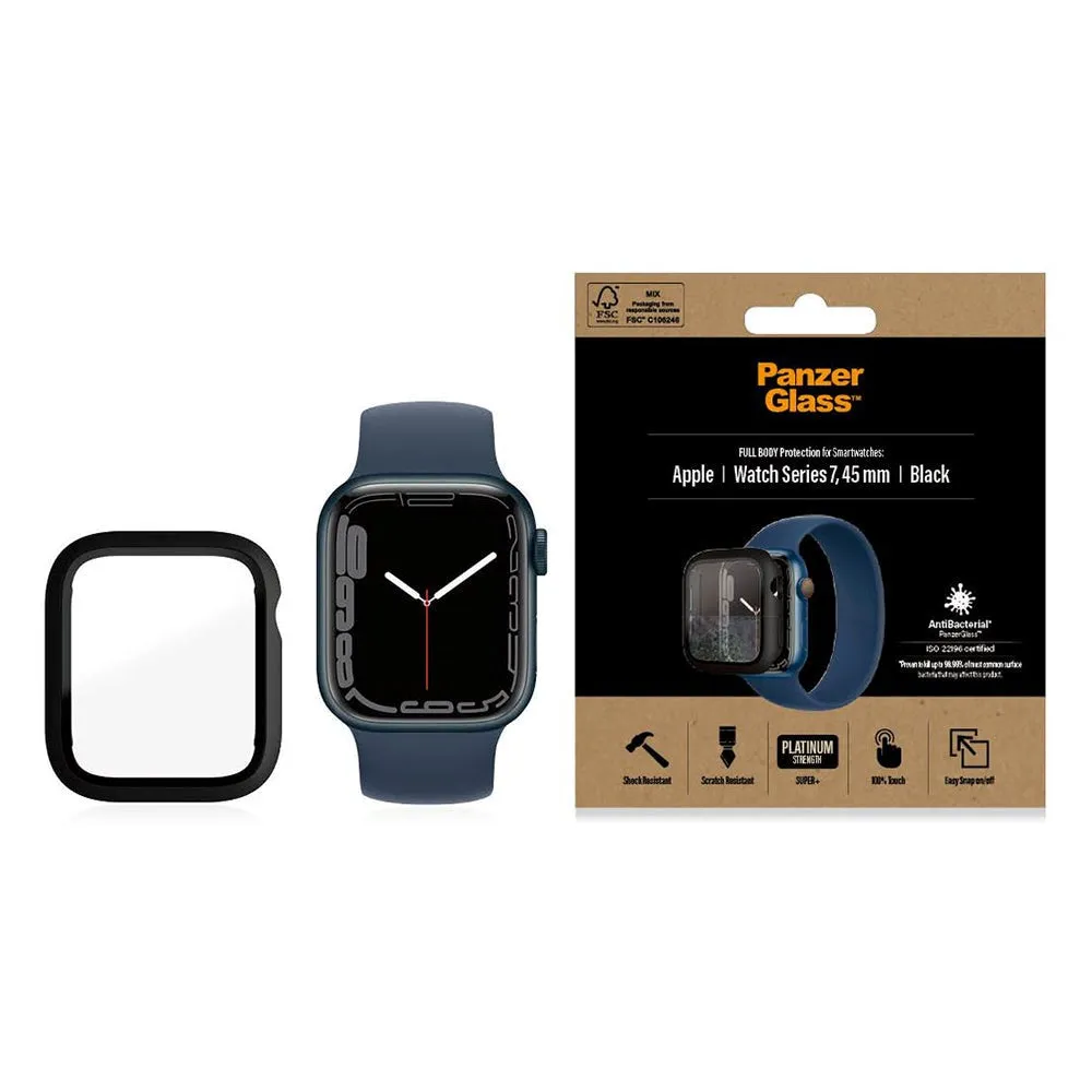 PanzerGlass Apple Watch 9/8/7 (45mm) Full Body Protection Cover   Indbygget Skærmbeskyttelse m. Anti-Bacterial - Sort