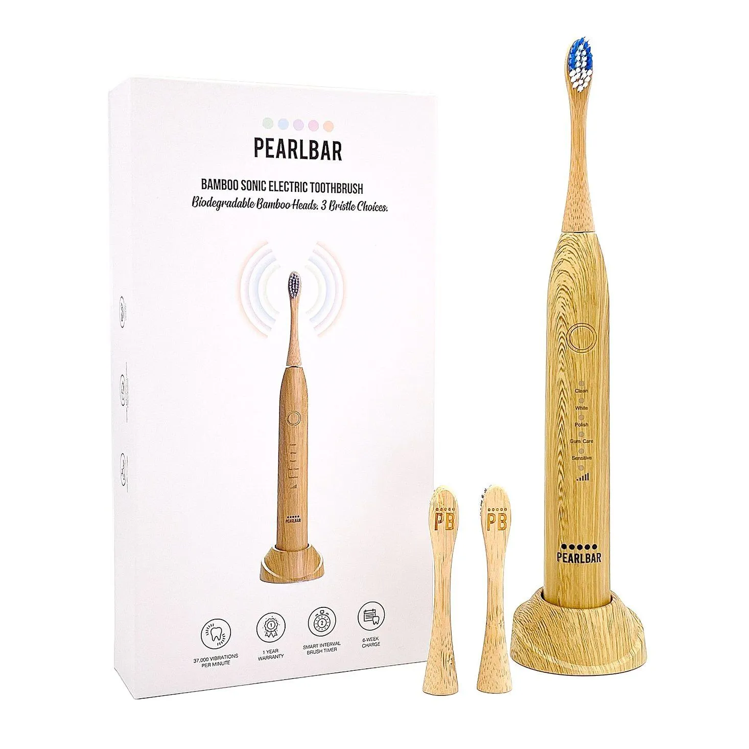 Pearlbar Sonic Electric Toothbrush   3 Bamboo Brush Heads