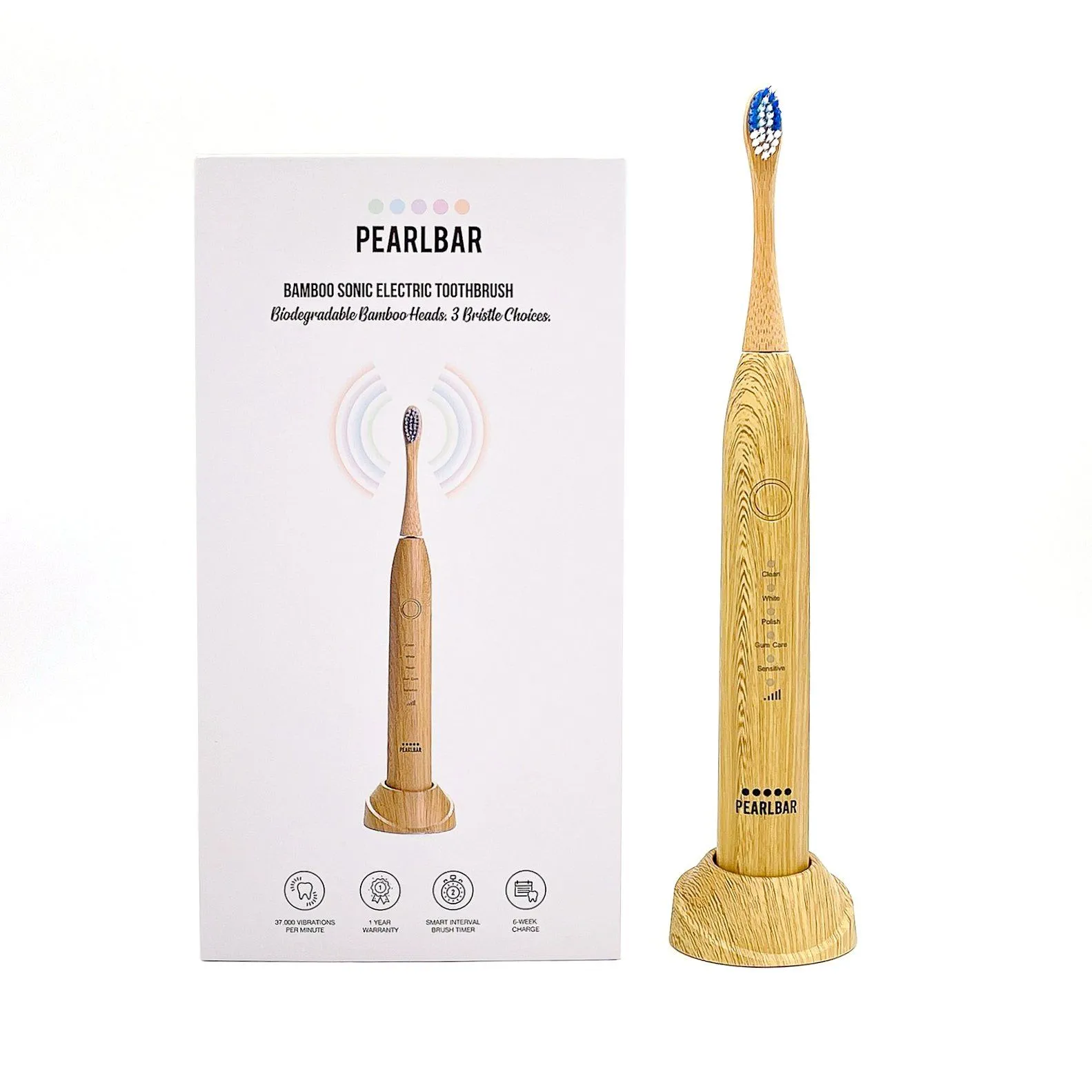 Pearlbar Sonic Electric Toothbrush   3 Bamboo Brush Heads