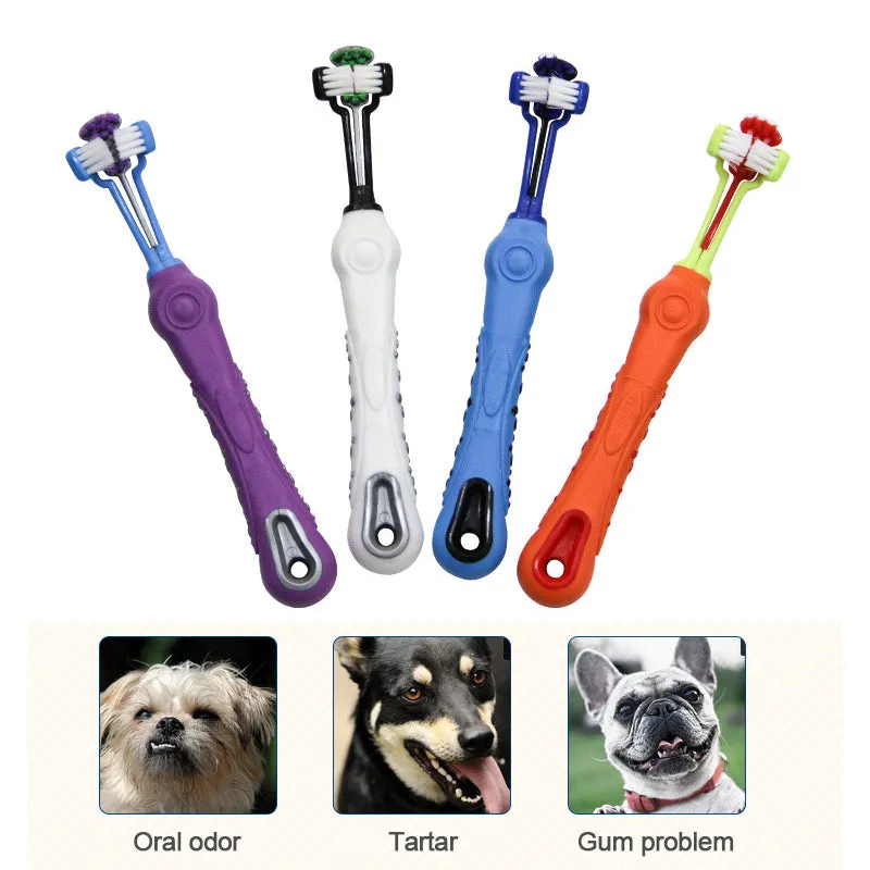 Pet Dog Toothpaste Toothbrush Three-Tooth Anti-Slip Pet Dog Tooth Cleaning Oral Dental Care Tool Supplies Cleaning Mouth