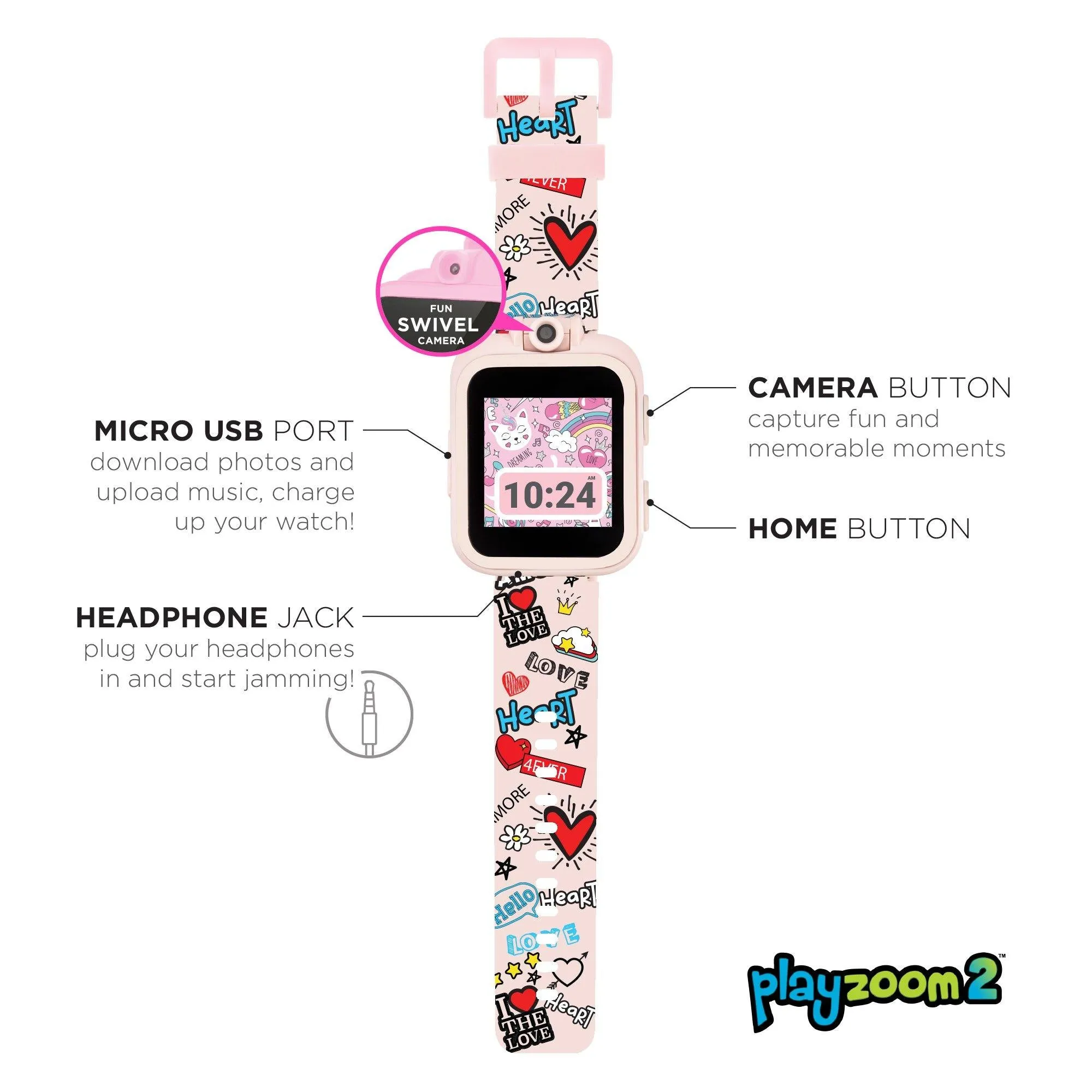 PlayZoom 2 Kids Smartwatch: Pink Grafitti Print