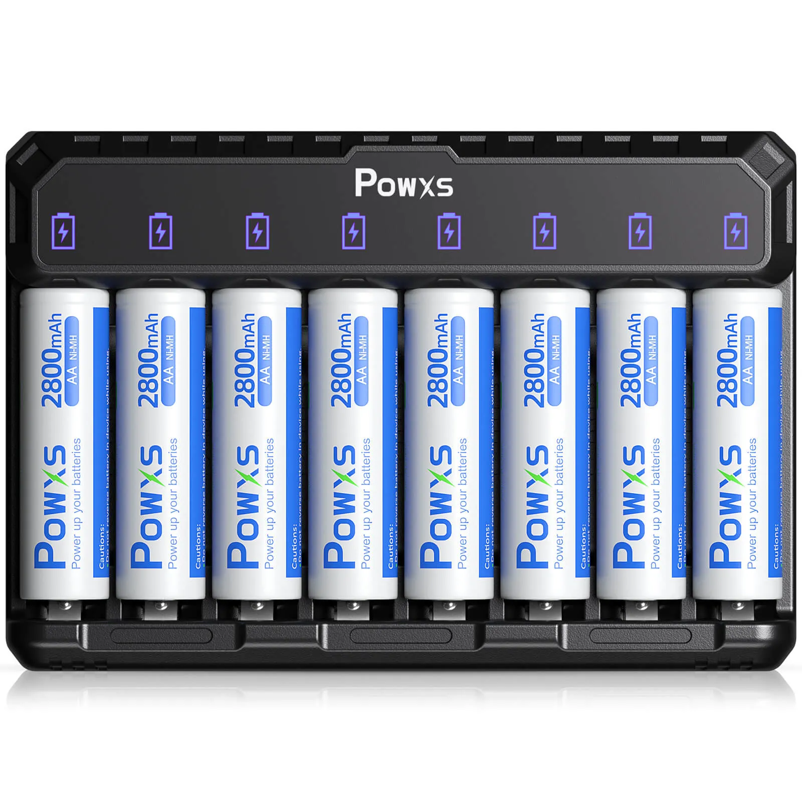 POWXS Rechargeable AA Batteries with 8 Slot LCD Charger