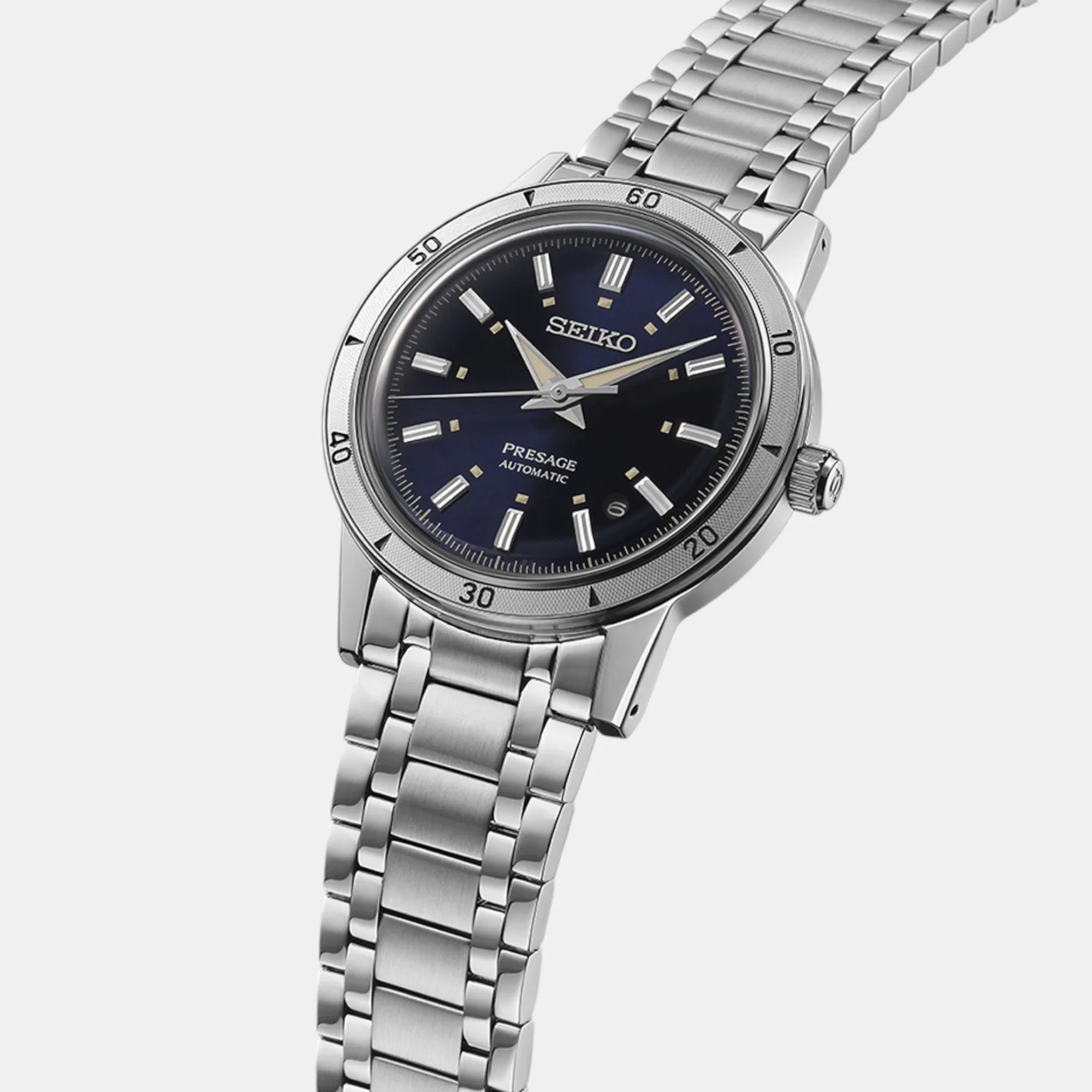 Presage Style 60s Elegant Yet Rugged Men Automatic Blue Dial Analog Stainless Steel Watch SRPL07J1