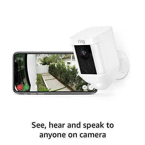 Ring Spotlight Cam Battery HD Security Camera with Built Two-Way Talk and a Siren Alarm, White, Works with Alexa