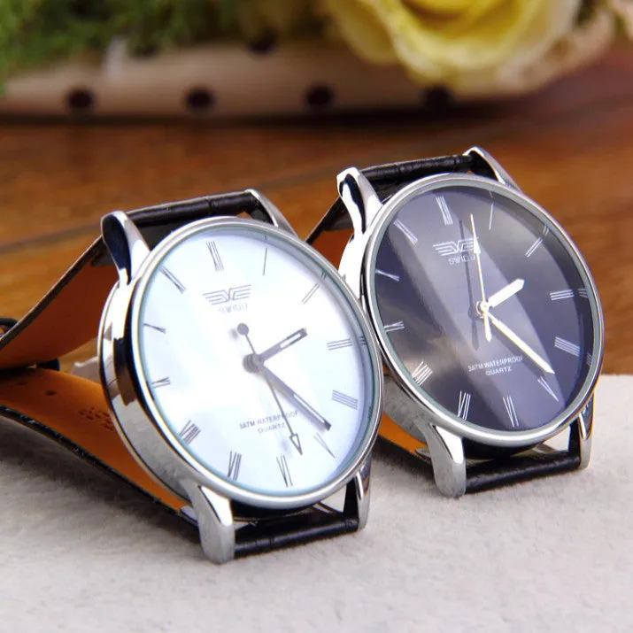 Roman numeral PU Leather Stainless steel water resist Quartz Couple watch men watches