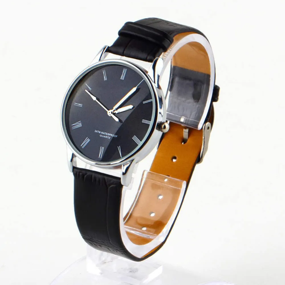 Roman numeral PU Leather Stainless steel water resist Quartz Couple watch men watches