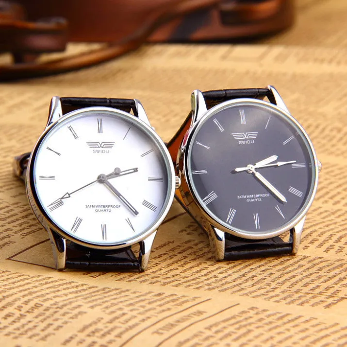 Roman numeral PU Leather Stainless steel water resist Quartz Couple watch men watches