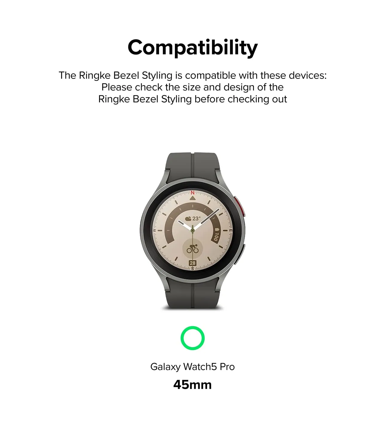 Samsung Galaxy Watch 5 Pro 45mm | Bezel Styling Case Adhesive Frame Ring Cover | Black   45 | 02