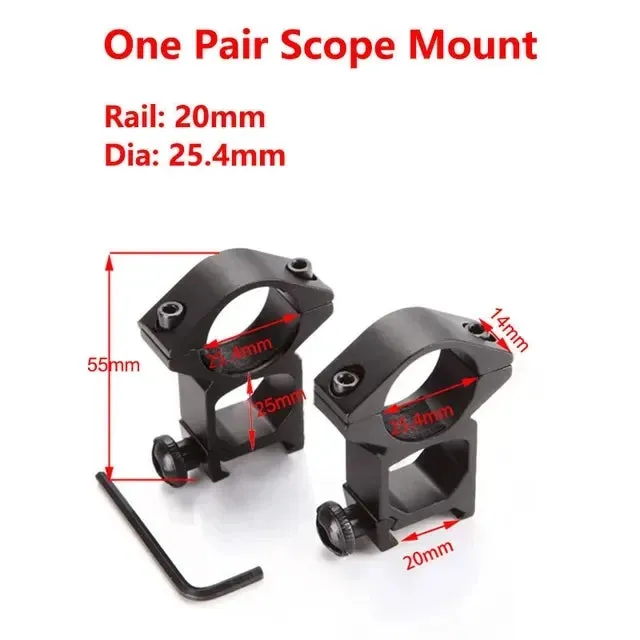 Scope Ring Mount 25.4mm for 20mm Picatinny Rail, 2 pcs