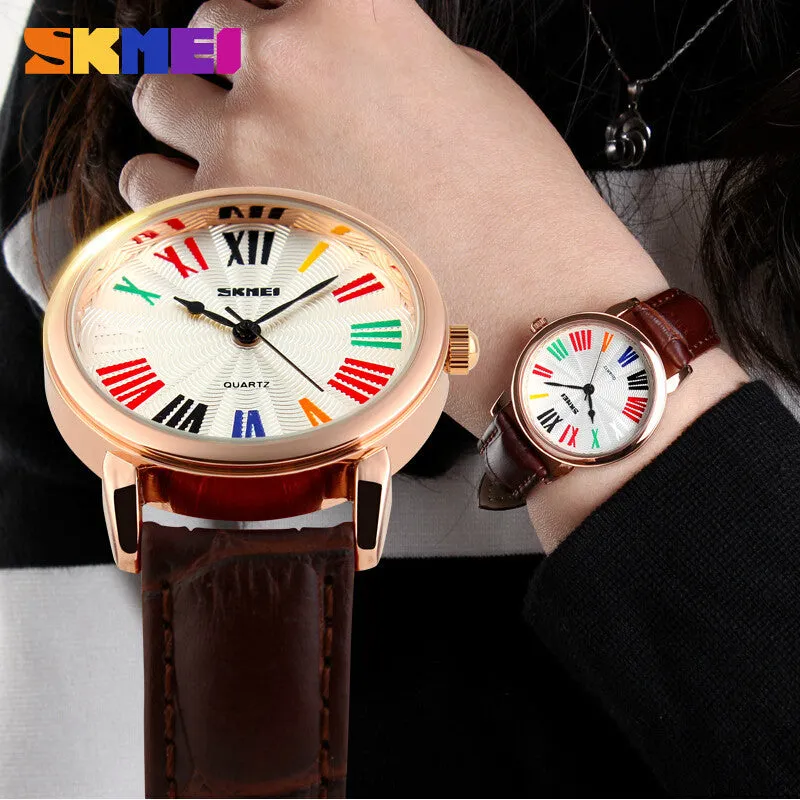 Skmei Famous Brand Watches Women Fashion Retro Luxury Clock Female Casual Ladies Leather Strap Quartz Watch Women Wristwatches