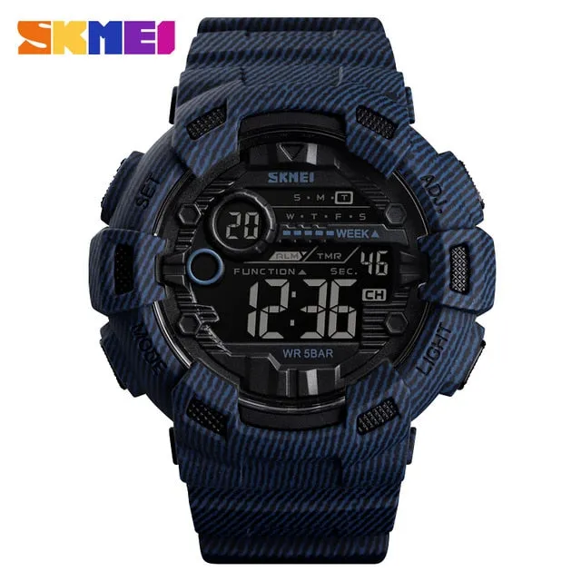 SKMEI Fashion Sport Watch Men Alarm Clock Cowboy Waterproof Week Display Men Watches Denim Digital Watch relogio masculino 1472