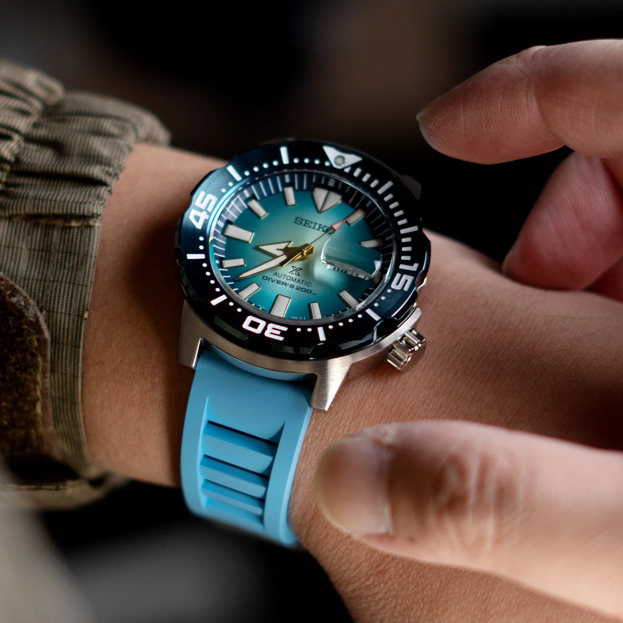 Sky Blue RM Vented FKM rubber watch strap