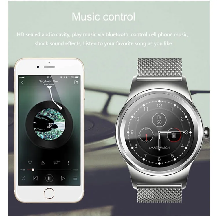 SMA-Round 1.28 inch Color Touch Screen Bluetooth Steel Strap Smart Watch, Waterproof, Support Voice Control / Heart Rate Monitor / Sleep Monitor / Bluetooth Camera, Compatible with Android and iOS System