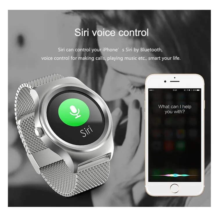 SMA-Round 1.28 inch Color Touch Screen Bluetooth Steel Strap Smart Watch, Waterproof, Support Voice Control / Heart Rate Monitor / Sleep Monitor / Bluetooth Camera, Compatible with Android and iOS System