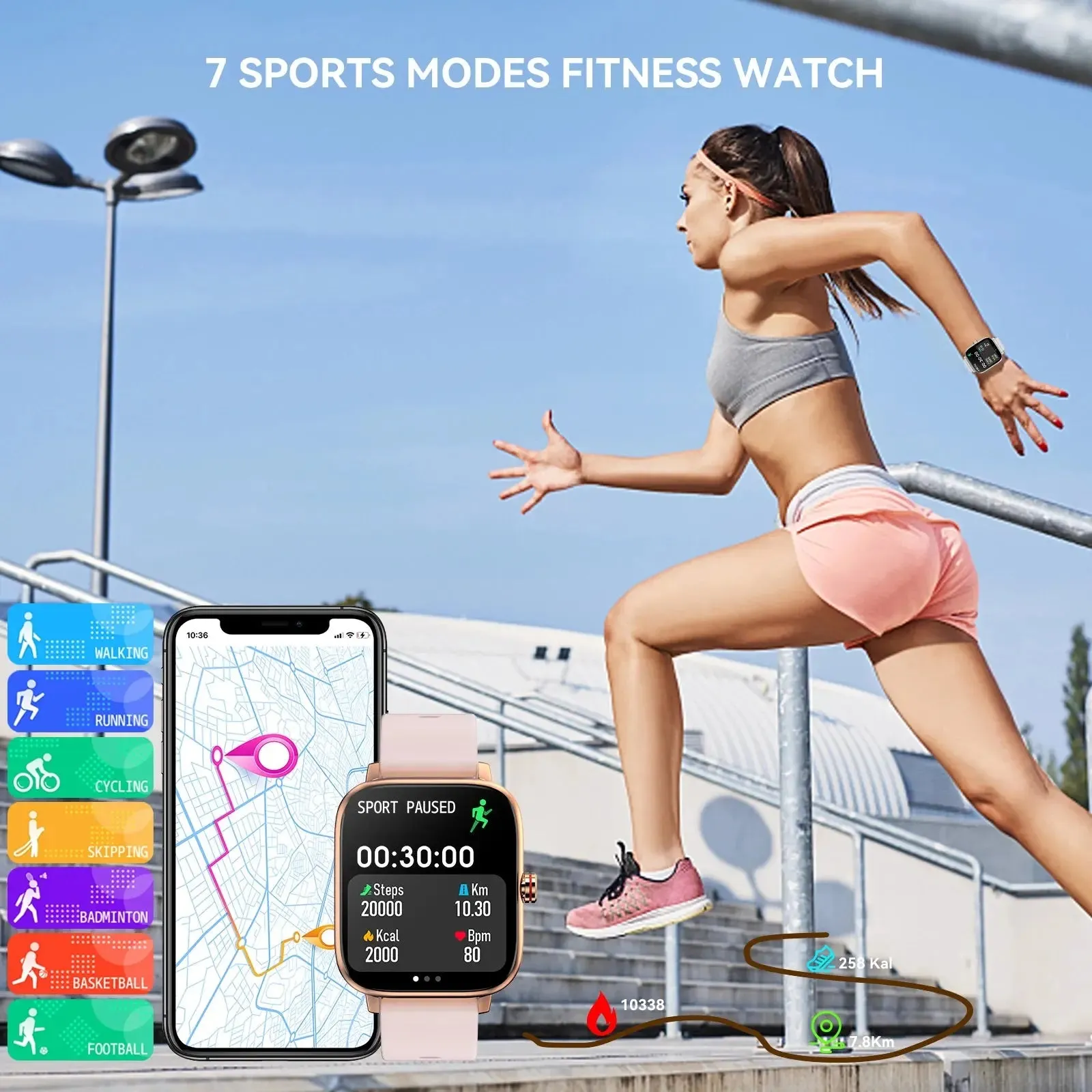 Smartwatch For Women Men 1.7" Full Touch Screen Answer BT Call For Android iOS Phone 24h Heart Rate Blood Pressure 100  Dials