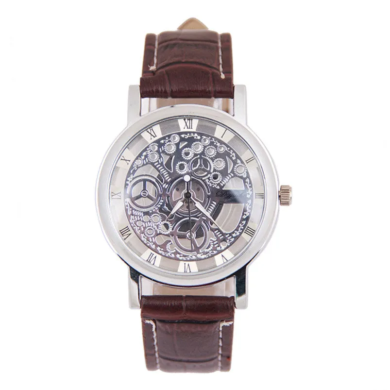 Splendid Design Hollow big dial watches men fashion casual business quartz watches clock sport watches leather wrist watch