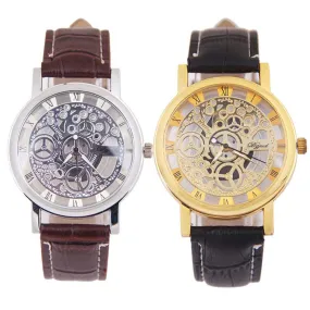 Splendid Design Hollow big dial watches men fashion casual business quartz watches clock sport watches leather wrist watch