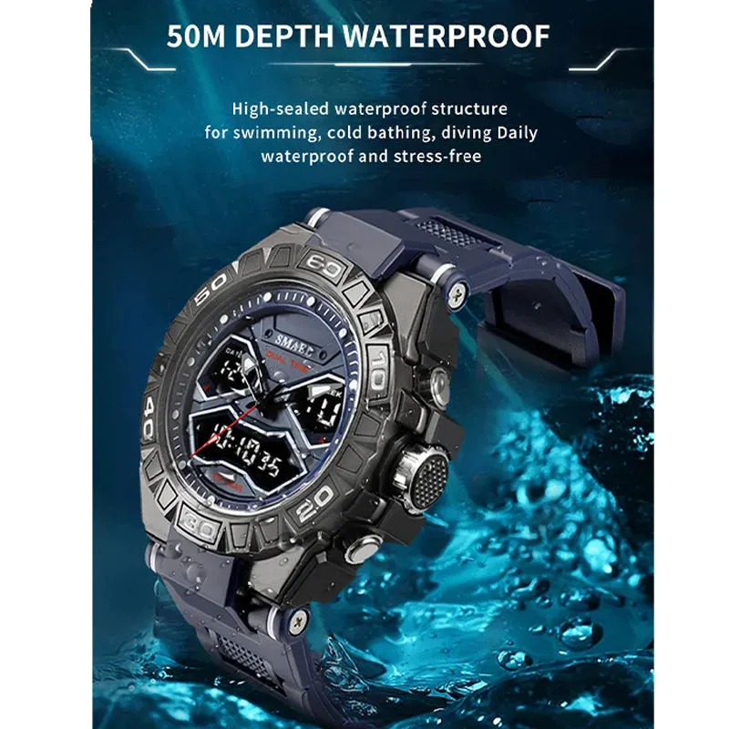 Sport Watch For Men SMAEL Quartz Wristwatches 50M Waterproof Back Light Alarm Clock Male 8070 Military Army Green Watches Men