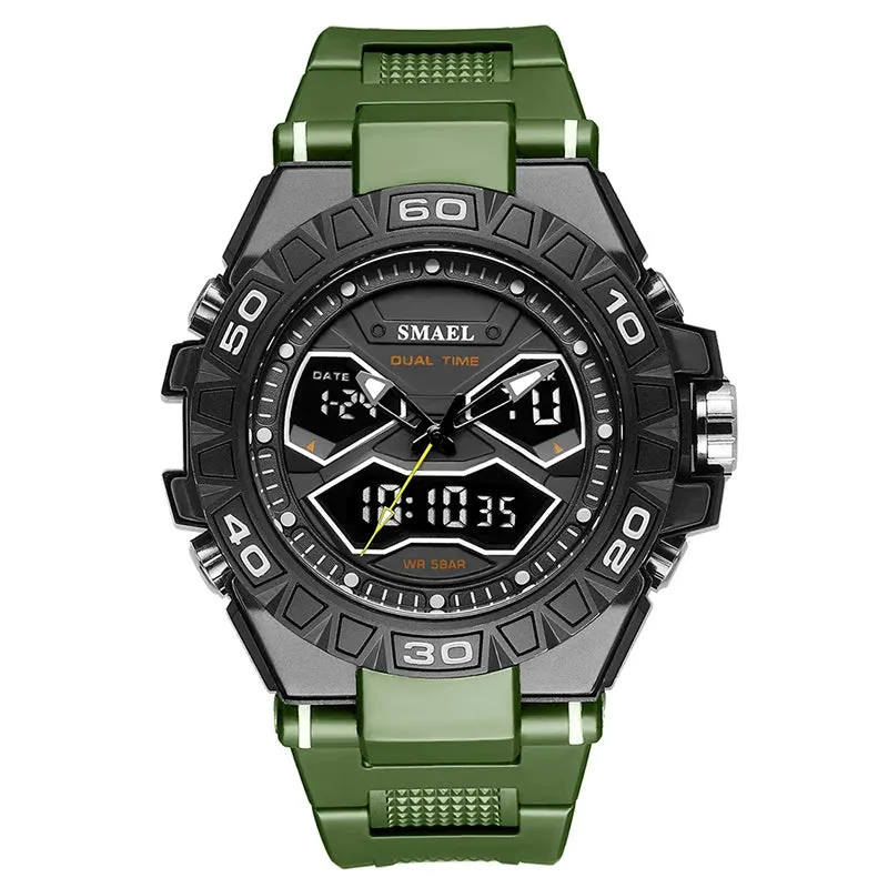 Sport Watch For Men SMAEL Quartz Wristwatches 50M Waterproof Back Light Alarm Clock Male 8070 Military Army Green Watches Men