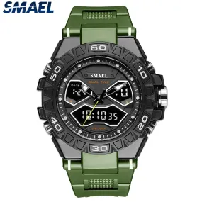 Sport Watch For Men SMAEL Quartz Wristwatches 50M Waterproof Back Light Alarm Clock Male 8070 Military Army Green Watches Men