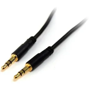 StarTech.com 3 ft Slim 3.5mm Stereo Audio Cable - M/M - 91.44 cm Mini-phone Audio Cable for Audio Device, iPod, iPhone - First End: 1 x Mini-phone Stereo Audio - Male - Second End: 1 x Mini-phone Stereo Audio - Male - Gold Plated Connector - 28 AWG - Blac