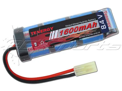 Tenergy NiMH 8.4V 1600 mAh Flat Brick Mini Type Airsoft Battery Wired To Small Tamiya