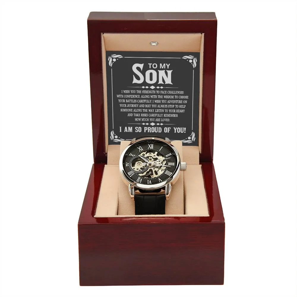 To My Son - I wish you the strength to face challenges, Men's Openwork Watch