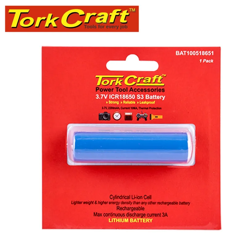 TORK CRAFT BATTERY 18650 LITHIUM 2200MAH RECHARGEALE CARDED 1PC BAT100518651