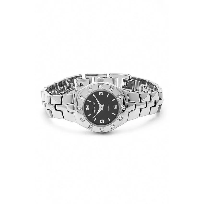 Valentino 20121760-SILVER - BLACK DIAL OMEGA IP CLASSIC STYLE FASHION METAL - ALLOY STRAP Watch for Women