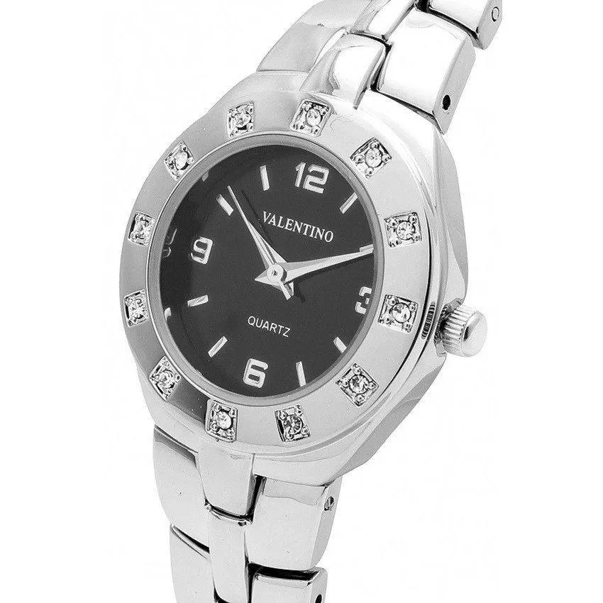 Valentino 20121760-SILVER - BLACK DIAL OMEGA IP CLASSIC STYLE FASHION METAL - ALLOY STRAP Watch for Women