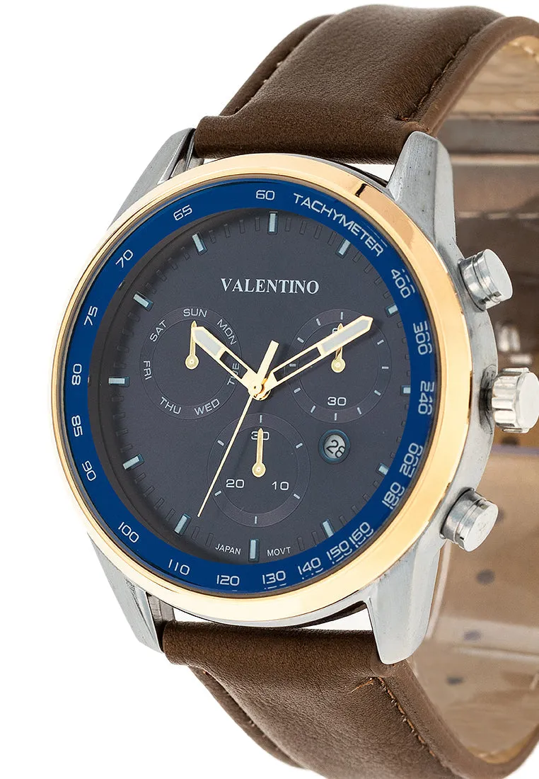 Valentino 20122411-GOLD CASE - BLUE DL Leather Strap Analog Watch for Men